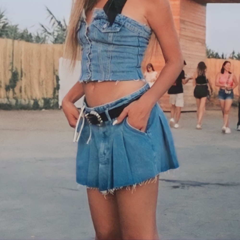 Rare micro pleated denim miniskirt skirr